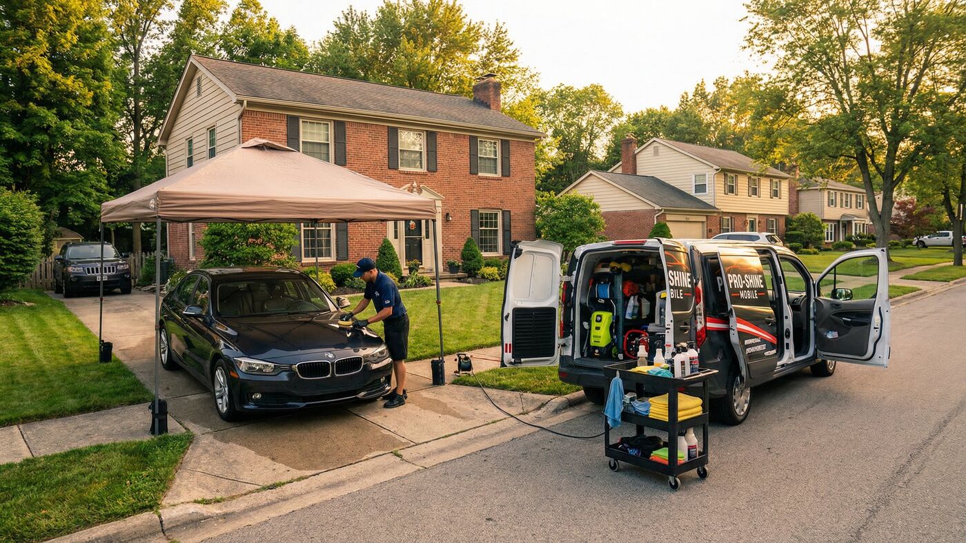 Perfect Touch Mobile Detailing setup at a client home in West Chester Ohio